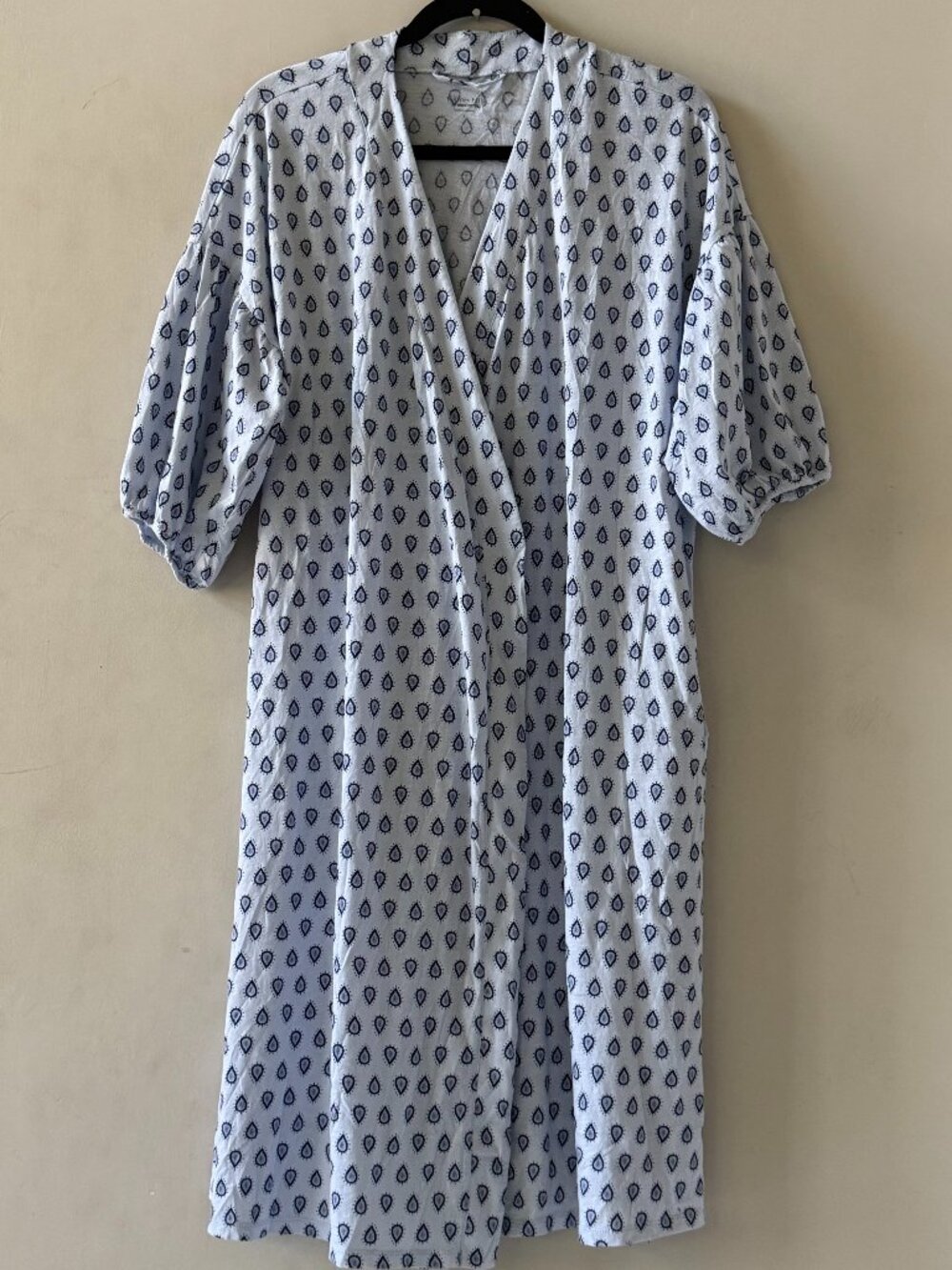 Garnet Hill Green Cotton Organic Cotton Kimono Robe S Blue White Made Ukraine